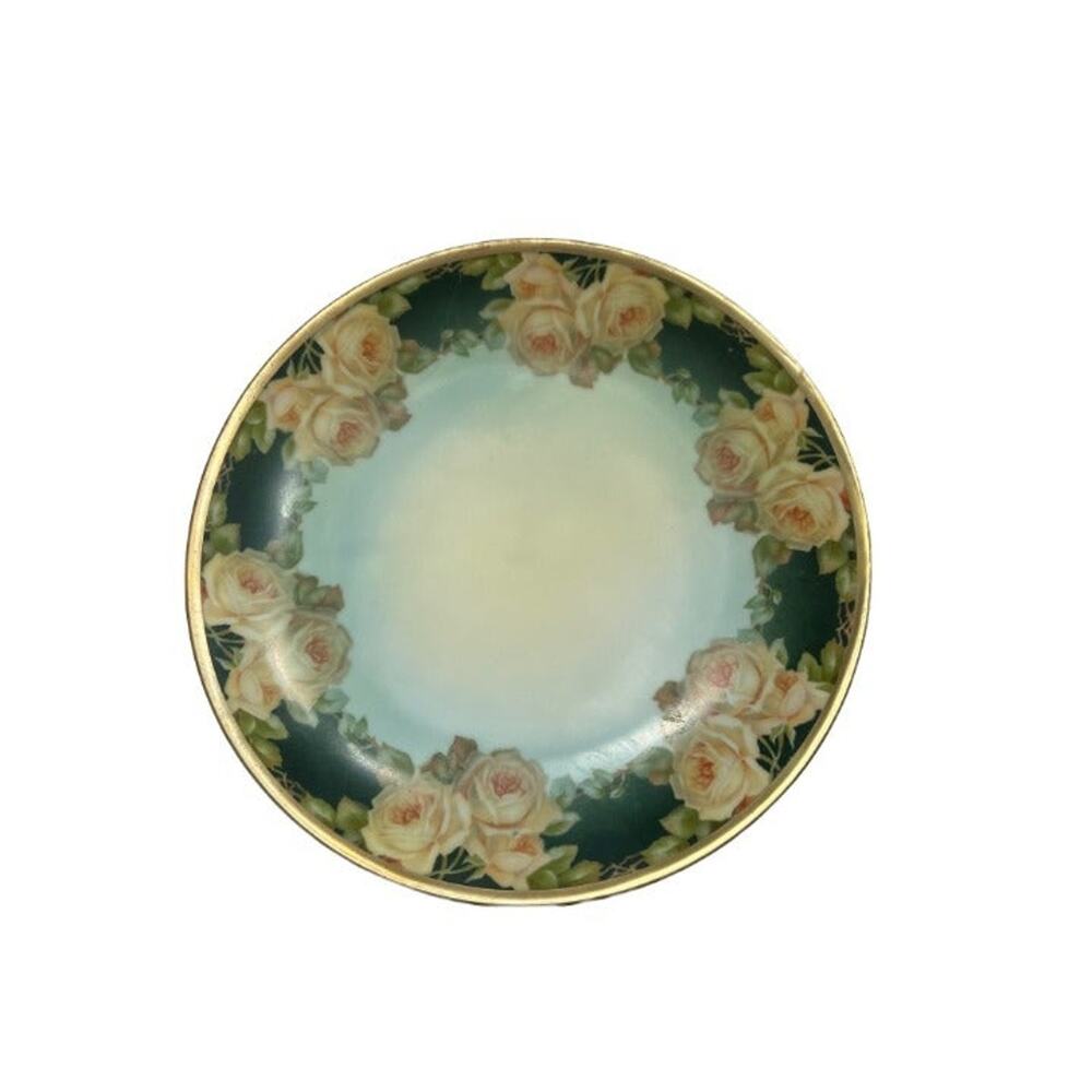 Antique Thomas Bavaria Dessert-Salad Hand Painted Yellow Roses 8.5"